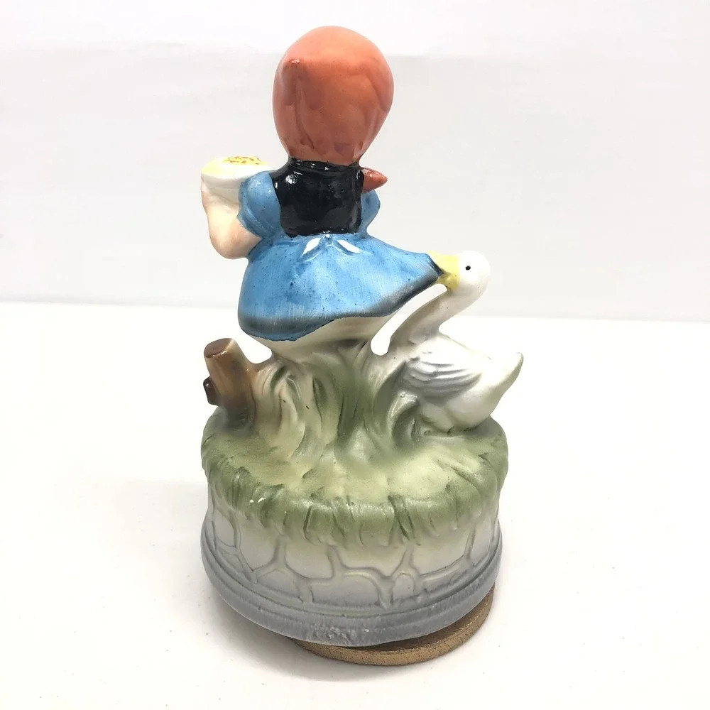 Vintage HIMARK Girl with‎ Goose/Duck Figurine Rotating Music Box Works